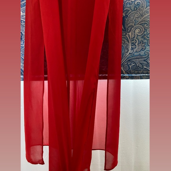 Red sheer formal mini slip with maxi dress over two slide slits Vince Camuto XS - Picture 7 of 7